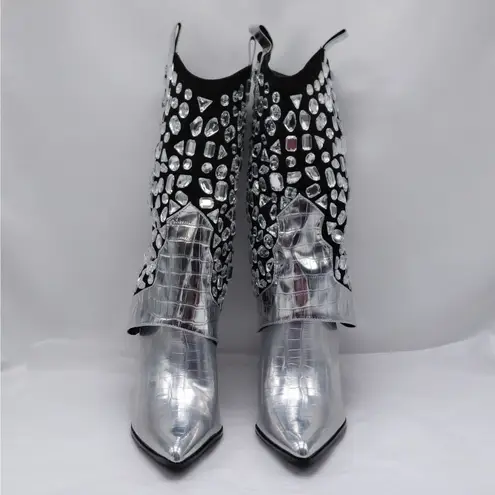 Lauren Lorraine Hana Rhinestone Cowboy Boots Silver Western Glam Size 9 Party