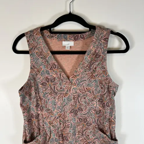 J Jill Womens Pink Brown Paisley Sleeveless V
