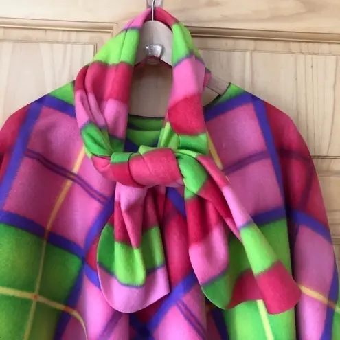 Bright multicolored plaid fleece handmade poncho & scarf set OS Size undefined