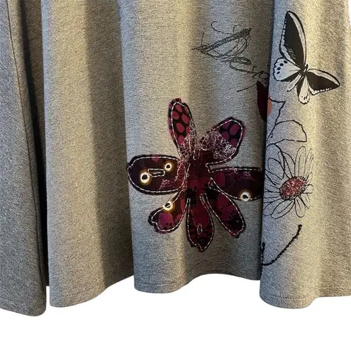 Desigual Women's Floral Embroidered Embellished Flare Skirt Purple Black Size L