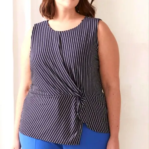 Vince Camuto  Top NWT Plus 1X Navy White Striped Wrap Cinched‎ Tank Shirt NEW