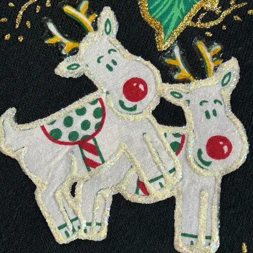 Vintage 90s reindeer holly leaves glitter puffy paint nostalgic sweatshirt XL