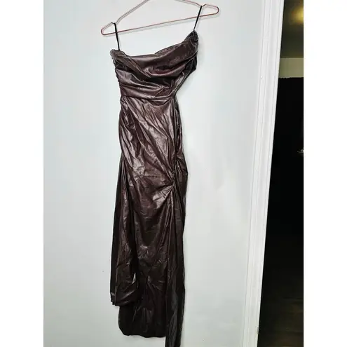 ALC Frank A.L.C. Brown Faux Leather Sleeveless Strapless Ruched Side Cutout Andie Dress 8
