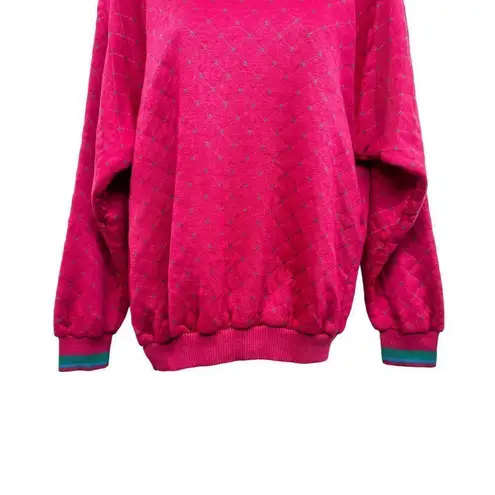 Vintage 80's 90's Argyle Quilted Layered Polo Collar Sweatshirt Pullover Retro Pink Size M