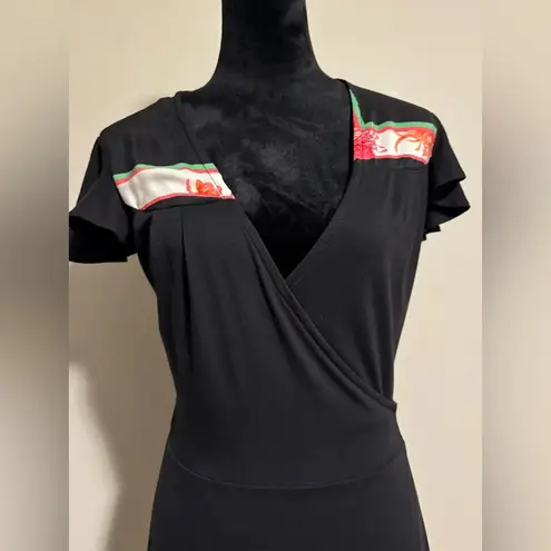 EUC Zachary’s Smile Black Elegant Wrap Dress with Striped Design size small