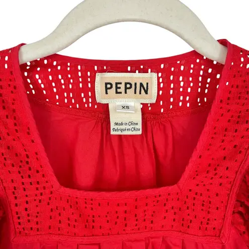 PEPIN Anthropologie Red Flutter Sleeve Tunic Top Blouse Size XS