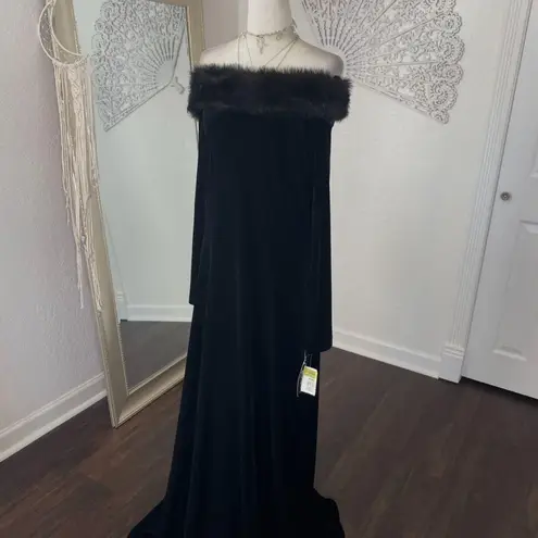 VTG Cachet Deadstock NWT Whimsygoth Fur Trim Off Shoulder Velvet Evening Gown L Black Size 12