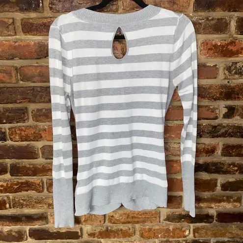 Bongo  Gray & White Striped Ruched Keyhole Long Sleeve Sweater Women's Size XL
