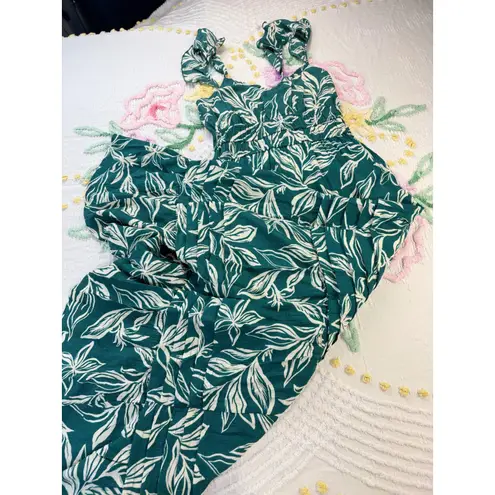 MAX + ASH Green Floral Ruffle Strap Tiered Maxi Dress Size S Summer