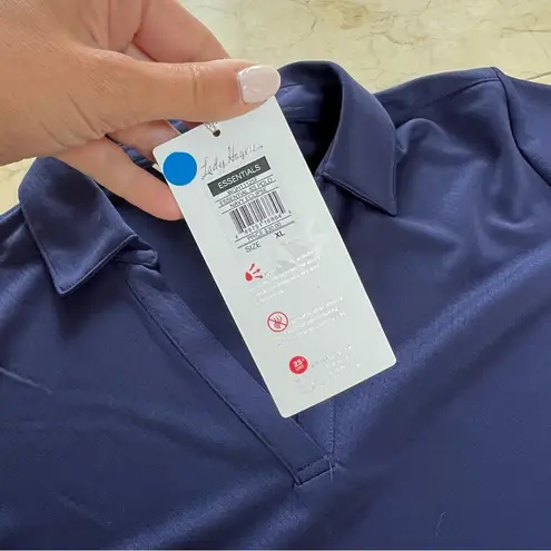 Lady Hagen NWT $30 Essentials Blue Fitted Short Sleeve Polo Button Down
