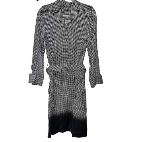 Piazza Sempione Gray Black White Checkered Button-Down Dress with Belt Size 6