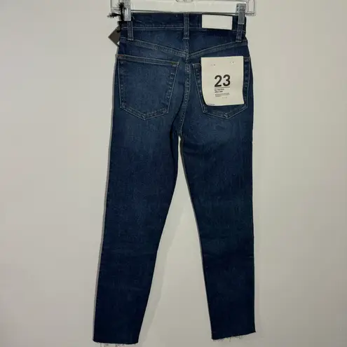 RE/DONE 90s High-Rise Ankle Crop Jeans In Royal Fade Button Fly Raw Hem Size 23