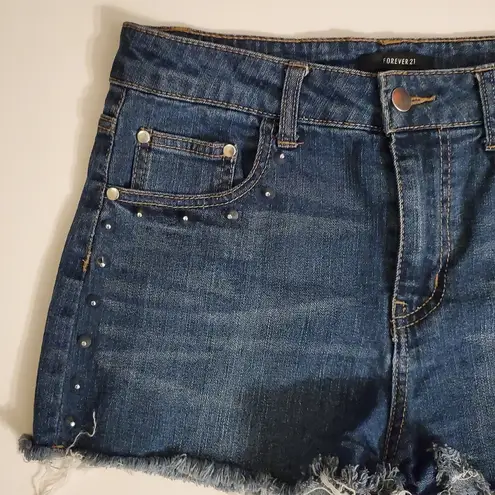 Forever 21 🔥SALE🔥 Denim Studded Distressed Hem Shorts 28