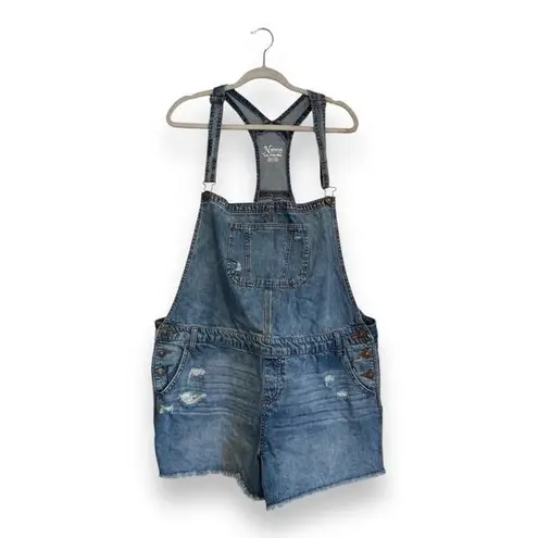 Natural Reflections Womens  Stretchy Distressed Denim Overall Shorts Size XXL