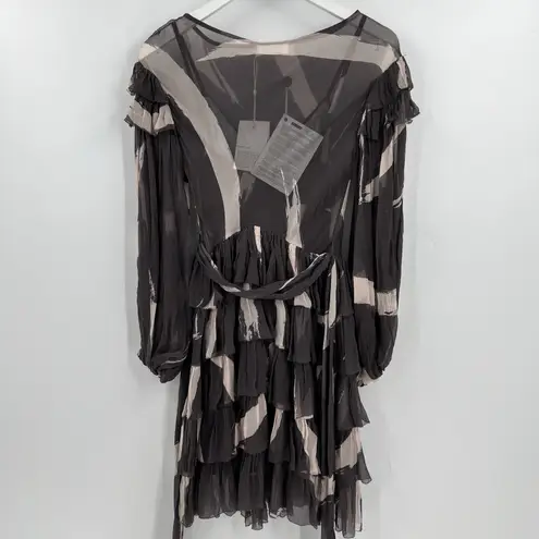 Zimmermann Painted Heart Tier Mini Dress Charcoal Brushstroke Size 0 US 4 NWT
