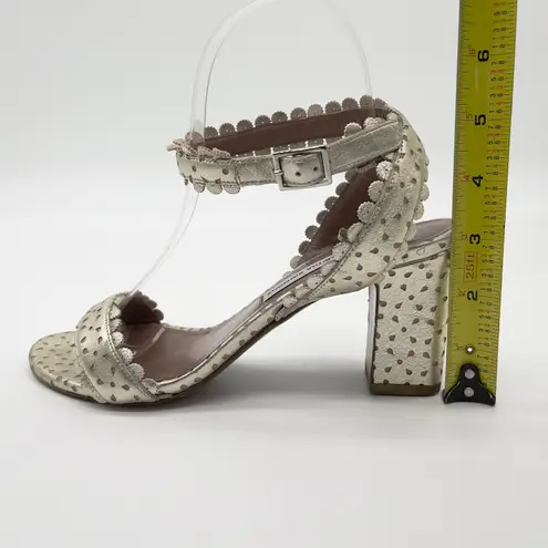 Tabitha Simmons Leticia Block Heel Sandals 37.5 Minimal Bridal Evening Classic Gold Size 6.5