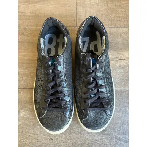 P448 John Glitter Black Sneakers Italian Leather Low Top Shoes School Street Y2K