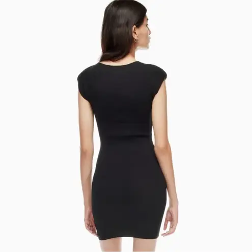 Wilfred Free Cut Out Ribbed Knit Sweater Mini Dress in Black Medium