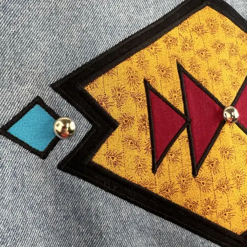 Vintage S Small Denim Jacket Southwest Aztec Embroidered Oversized Made in USA Blue