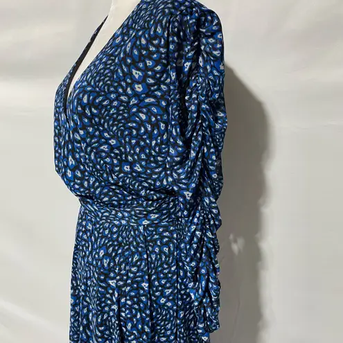 Susan Graver New Animal Print Mesh Midi Wrap Dress Blue Black Size Medium