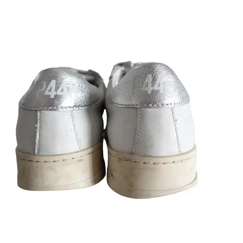 P448 John White Leather Grey Pony Hair Silver Metallic Low Top Sneakers