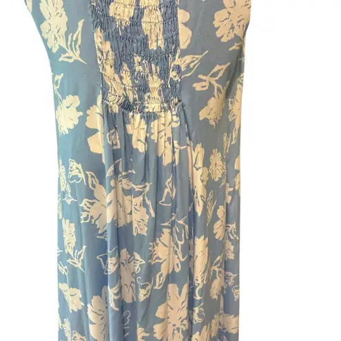 Koret Shirt Dress SZ MED Blue White Floral Smocking Sleeveless Boho Office Beach