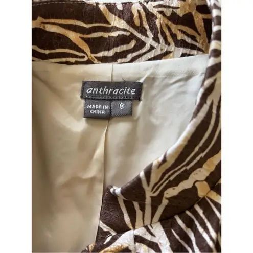 ANTHRACITE BROWN WHITE PRINT BUTTON FRONT LONG SLEEVE JACKET Women’s Size 8