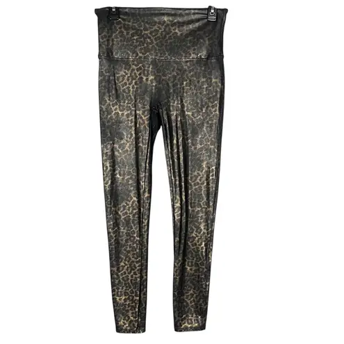 Spanx  Faux Leather Leggings Size XL Leopard Print Metallic Stretch Sexy Hi-Waist