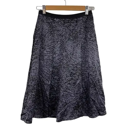 Rebecca Taylor White Noise Purple Black Snap Up Slit Silk A Line Pleat Skirt 0