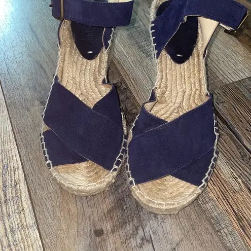 Soludos Midnight Navy Suede Criss Cross Wedge Espadrille