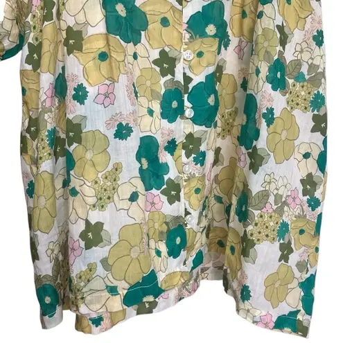 Birds of Paradise By Trovata Birds of Paradis V-neck Balloon Short Sleeve Floral Button Front Blou