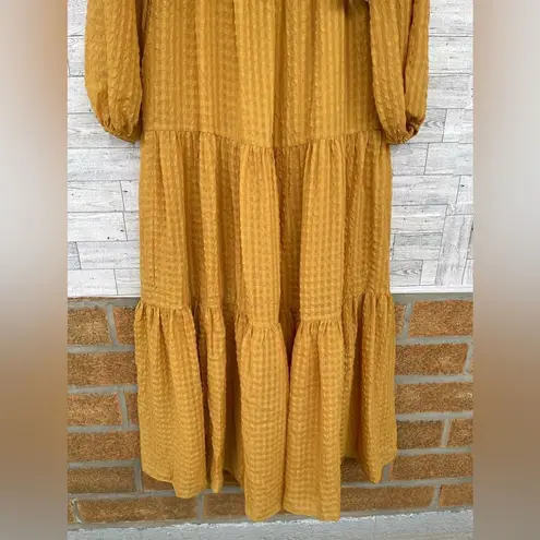 Rachel Parcell Mustard Yellow Ruffled Tiered Long Sleeve Maxi Dress Textured