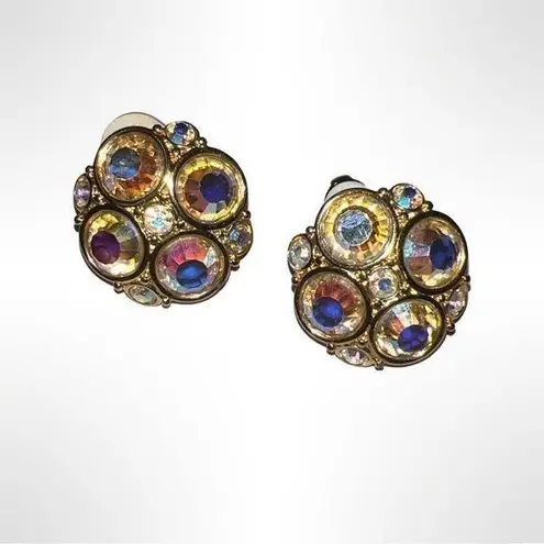 Swavorski Swarovski Signed Warm Golden Aurora Borealis Crystal Earrings Huge