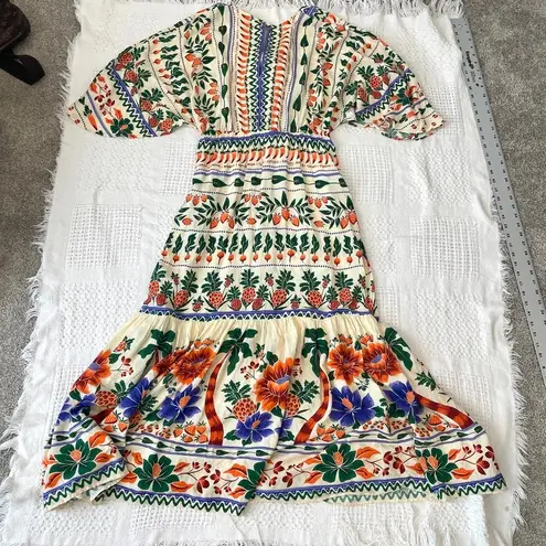 Farm Rio Anthropologie v-neck side cutout knot front maxi dress D2 2130