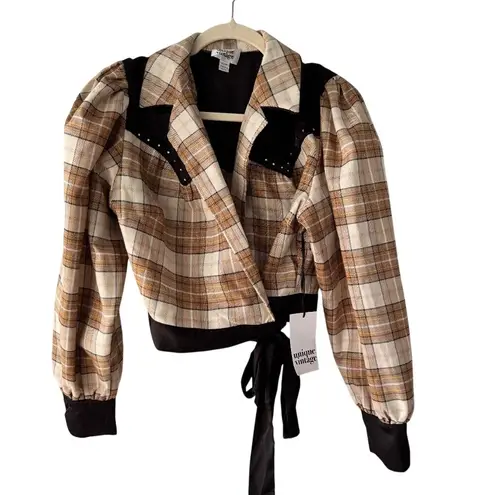 Unique Vintage Plaid Wrap Top Studded Western Cropped size xl/14