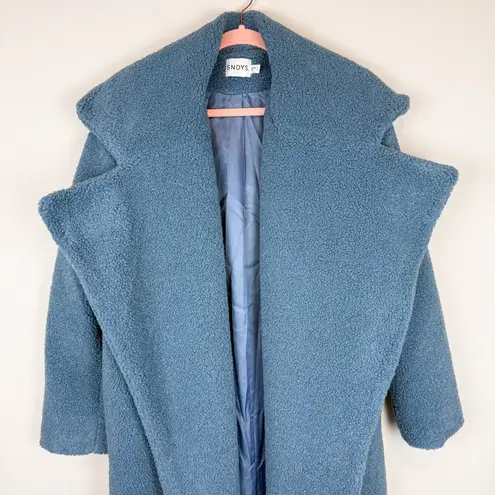 SNDYS X Revolve Teddy Coat in Storm Blue Oversized Long Collared Size 4
