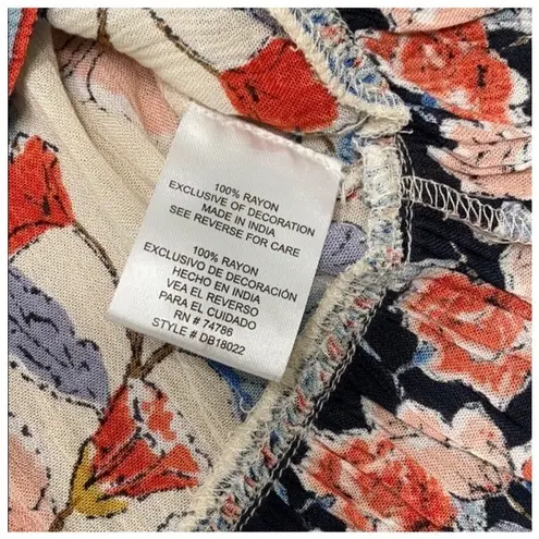 Patrons of Peace Tank Top Womens XS Cream Floral Print Ruffle Hem Sleeveless NWT