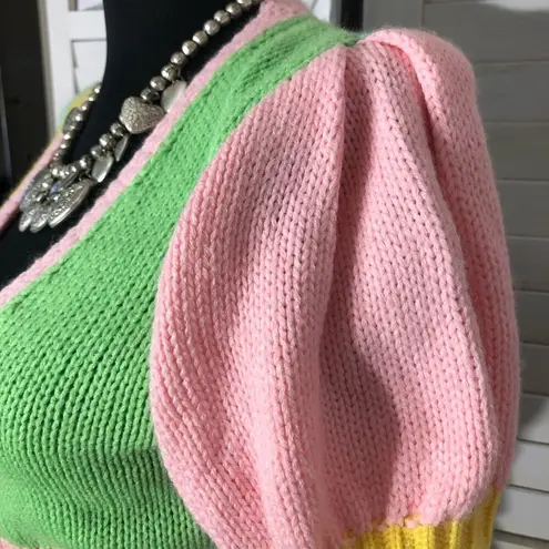 Jarinya Knit Color Block Cropped Top Multicolor Size Small Pink