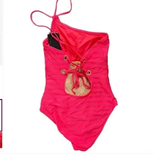 La Blanca Linea Costa One Shoulder One Piece Swimsuit 10 Coral