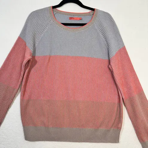 prAna Branagan Pink & Blue Color-Block Striped Cre Sweater Organic Cotton Medium
