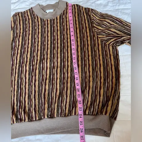 Bonworth Vintage Brown Retro Stripe w/ Gold Metallic Grandpa Sweater - Medium