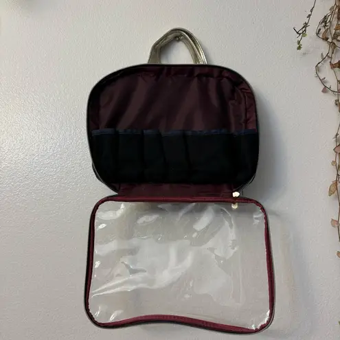 Dark Blue Travel/Cosmetic Bag with Gold Star Print, Gold Handles & Trim Gray