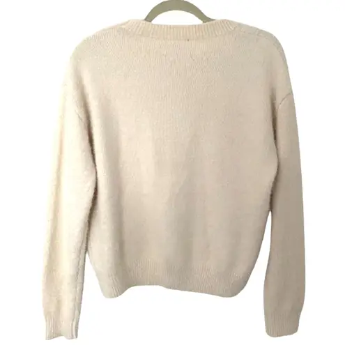 PaperMoon NWT Cream Fuzzy Diamond Cable Stitch Crewneck Sweater Nylon Sz M
