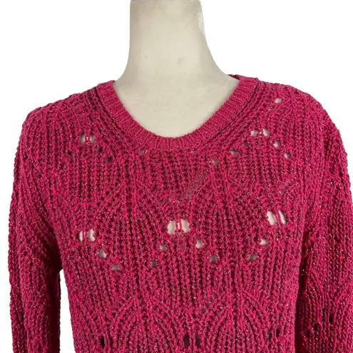 IRO Paris Aryna Pink Fuchsia Metallic Knit Scalloped Pullover Sweater Large
