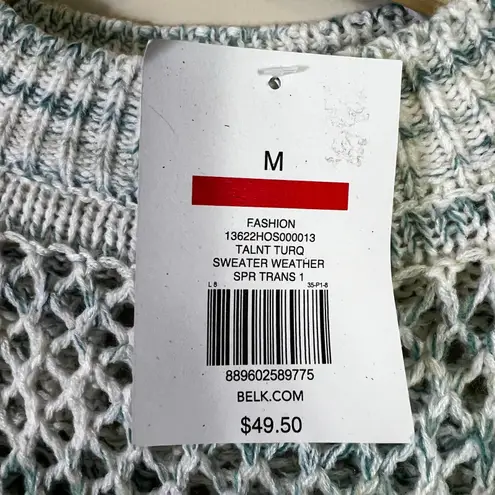 True Craft NWT  Open Knit Marled Cropped Sweater Womens M White Blue Boho Beachy - Image 6