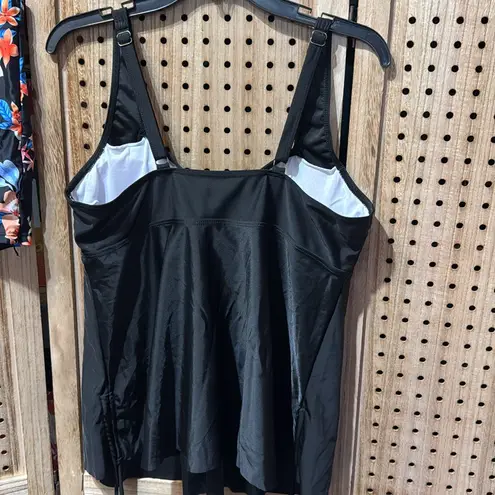 #61 Rivelino Tankini Plus Size Flowy Swimdress Tummy Control 2 Piece with Shorts Black