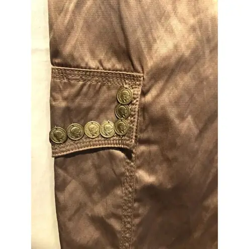 Cache  Satin Expresso Coin Embellished Crop Pant New Metallic Kissed New $118 NWT