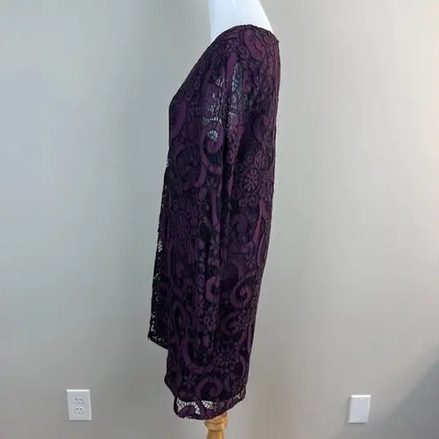 Sunday in Brooklyn Mini Dress S Purple Lace Lined Joy Long Sheer Sleeve Shift