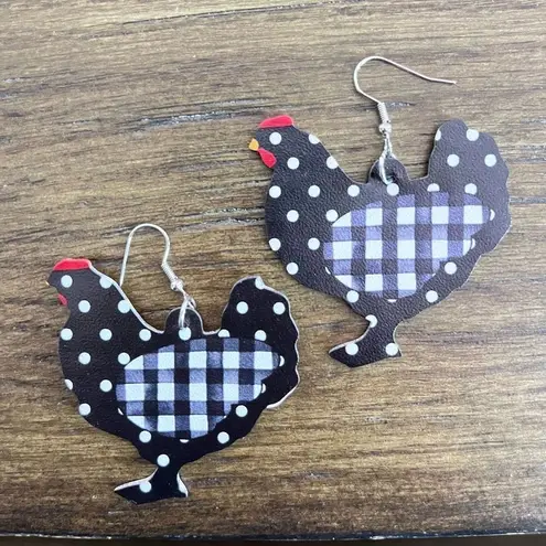Faux Leather Chicken Dangle Earrings Black