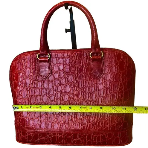 Brahmin Prissy Collection Red Italian Croc Embossed Leather Dome Shaped Satchel